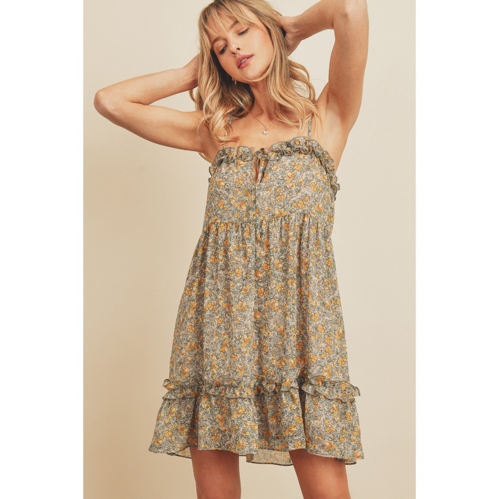 Dress Forum Sage Floral Ruffle Trimmed Babydoll Dress - Picture 9 of 9